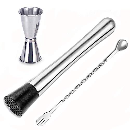 muddler and jigger shaker set—8in Stainless Steel Cocktail Muddler and