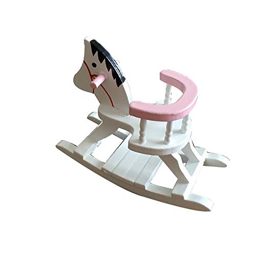 Livoty Dollhouse Miniature Rocking Horse Chair Wooden Nursery Room Furniture for 1:12 Doll House,White (White)