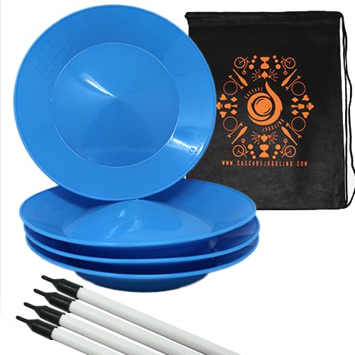 Cascade Juggling Set of 4 Spinning Plates and Sticks - Flexi Kid's Plate Spinning Set - Includes Cascade Carry Bag (Blue)