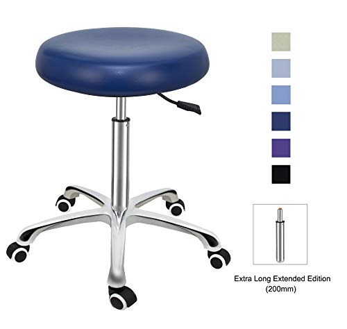 Grace & Grace Professional Task Stool Chair LUX Series Extra Large Seat Rolling Swivel Pneumatic Adjustable Heavy Duty for Dentist, Shop, Office and Home (Without backrest, Royal Blue)