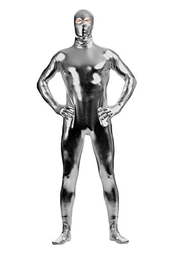 WOLF UNITARD Men's Shiny Metallic Unitard with Eyes Open XX-Large Grey