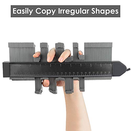 VSTM Contour Gauge Duplicator with Lock, 10 Inch Plastic Profile Copy Gauge Measure Ruler Contour Shape Duplicator for Precise Measurement Tiling Laminate Wood Marking Tool