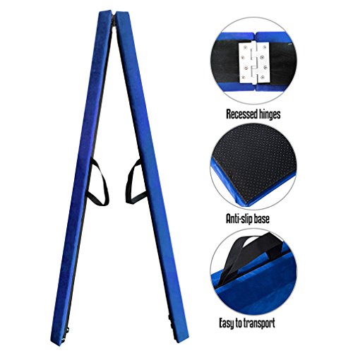EZ GLAM 9.5 ft Folding Balance Beam Skill Performance Home Training Gymnastics Equipment (Blue, 9.5)