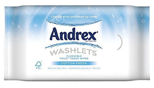 Andrex Washlets Flushable Toilet Tissue Wipes, Classic Clean - Pack of 2 (Total 80 Wipes)