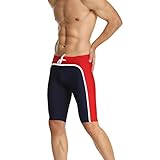 Baleaf Men's Splice Jammer Fashion Swimsuit Color Navy Red Size M