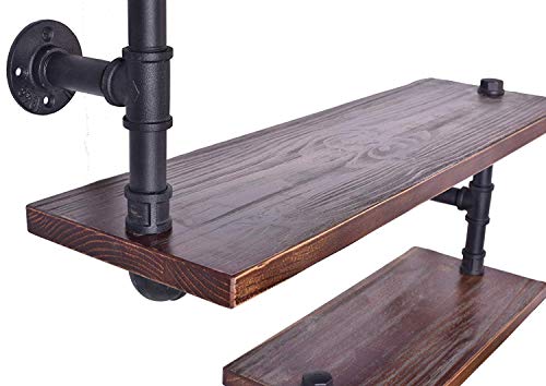Industrial Pipe Shelving Bookshelf Rustic Modern Wood Ladder Pipe Wall Shelf 3 Tiers Wrought IronPipe Design Bookshelf DIY Shelving(Dia 32mm,Weight:30lb) - Thumbnail 7