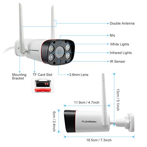 floureon Dual Light IP Wireless Bullet Security Camera 1080P Motion Detection IR Night Vision WiFi 2-Way Audio IP66 for Outdoor Security - Thumbnail 7