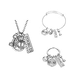 Gmai Strong Workout Exercise Weight Lifting Barbell Kettlebell Fitness Silver Fitness Gym Barbell Plate Dumbbell Weight Jewelry Set Necklace Keyring bracelet