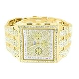 Big Square Face Watch Mens Iced Out Lab Diamonds Geneva Gold Steel Back Jojo -1058