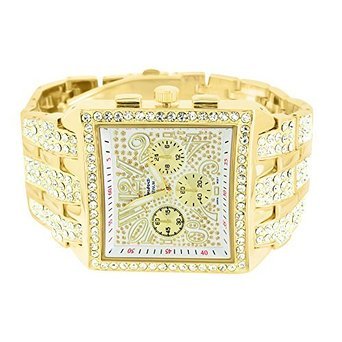 Big Square Face Watch Mens Iced Out Lab Diamonds Geneva Gold Steel Back Jojo -1058