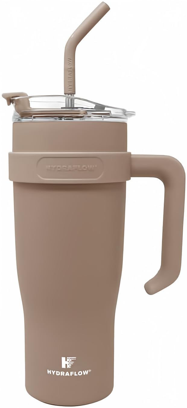 Photo 1 of *Major Damaged*
HYDRAFLOW Capri - 40oz Tumbler with Straw and Handle - Triple Wall Vacuum Insulated Tumbler - Insulated Smoothie Cup - Stainless Steel Tumbler - Reusable Tumbler with Lid - Khaki