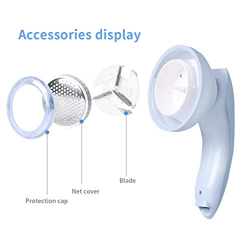 LOBKIN Quitapelusas eléctrico Adecuado para Todas Las Prendas, con Orificios de 3 tamaños en la Rejilla para Pelusas de Cualquier tamaño Recargable (Azul)