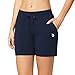 baleaf Women's Shorts Athletic Running Workout Casual Cotton Lounge Walking Sweat Yoga Jersey Pull On Shorts Pockets Navy Blue Size M