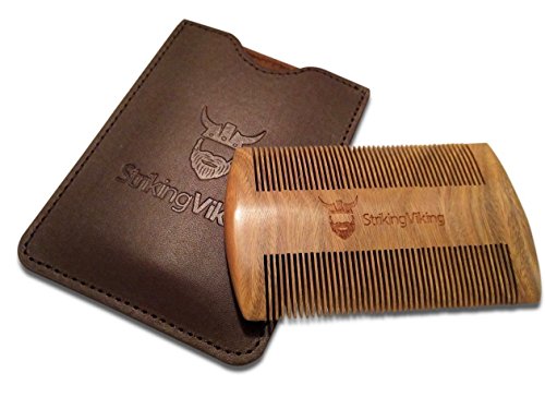 Wooden Beard Comb & Case - Fine & Coarse Teeth from Striking Viking - Anti-Static and Hypoallergenic Wood Pocket Comb For Beards & Mustaches