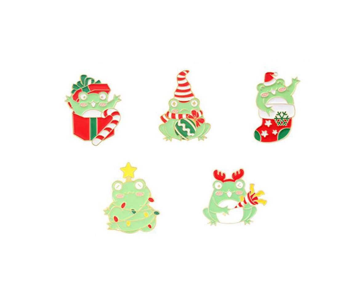 Christmas Green Frog Enamel Pins Present Sock Tree Hat Custom Pin Brooch Badge Accessories Backpack Gift for Friends Jewelry Accessories