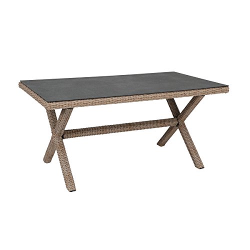 greemotion X-Tisch Menorca braun, Esstisch mit Spraystone-Tischplatte, Halbrundgeflecht aus robustem Polyethylen…