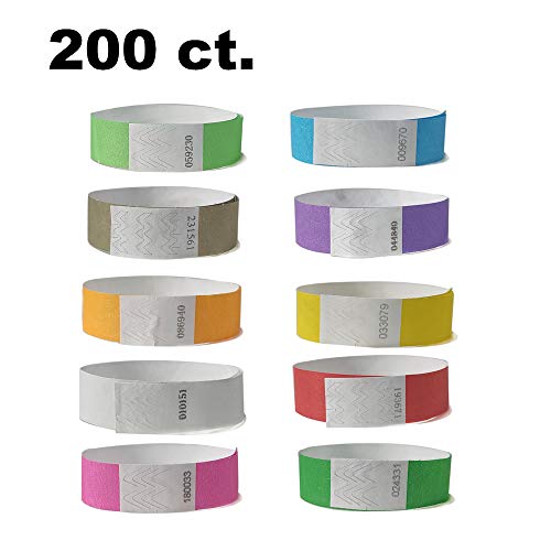 200 Pieces Tyvek Wristbands Multicolor Mixed 10 Colors 3/4 inch, Tyvek Paper ID Wristbands for Party Events, Wedding, Waterparks (neon Green) (10 Color Mixes)