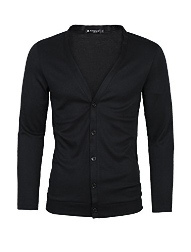 Allegra K Men Single Breasted Stretchy Spring Knit Cardigan Black L