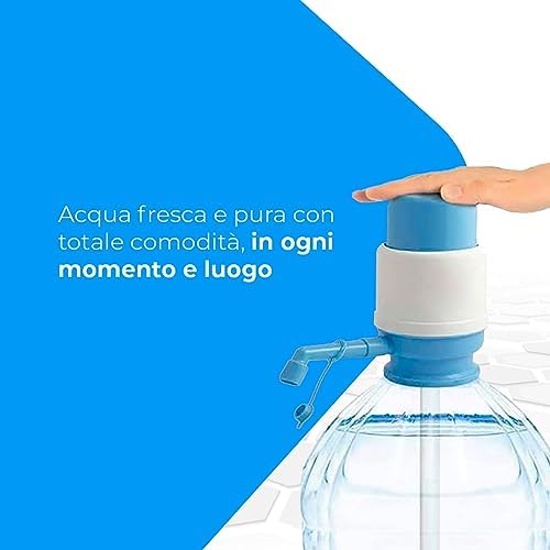 Distributore d'acqua universale - Distributore manuale per caraffe, bottiglie, barili - Compatibile con bottiglie da 2,4,6,8,10 e 12L, con adattatore da 3,8 e 4,8 cm - Bianco e blu