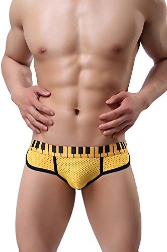 Mens Sexy Underwear Hipsters U Bulge Mesh Y froat Briefs Sigle Or Pack (S, Yellow )