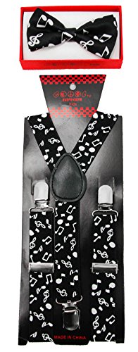 Brand New Cute Kids Fashion Music Note Suspenders Bow Tie Set