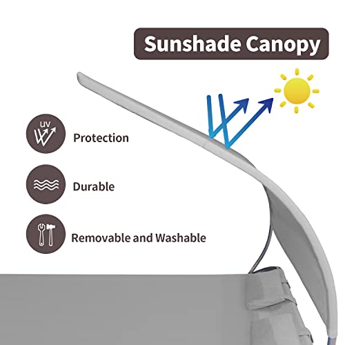 COVERCO Patio Double Chaise Lounge Bed with Canopy,Headrest Pillow and