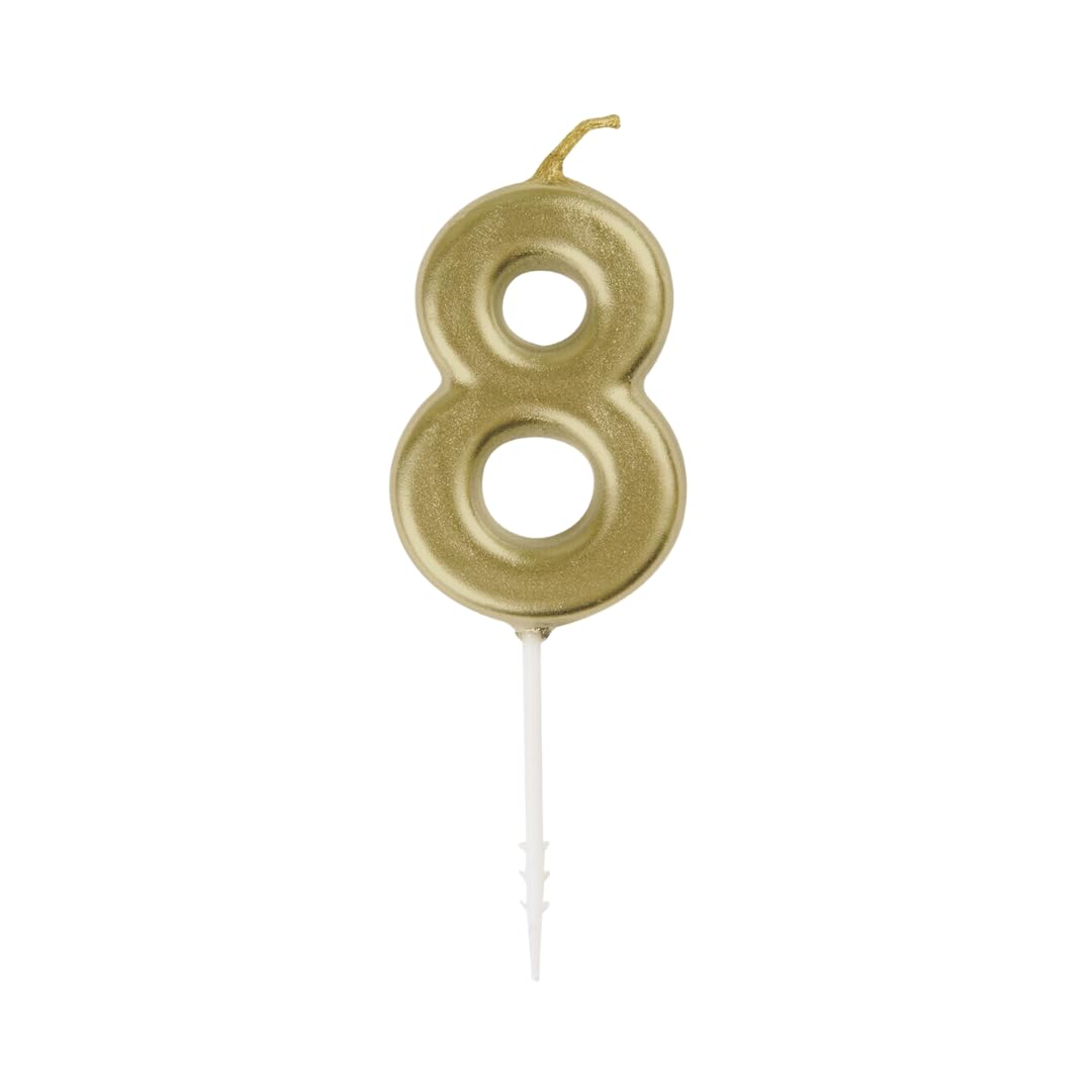 Mini Metallic Gold Number 8 Pick Birthday Candle (3cm x 11cm) - Elegant and Dazzling Party Decoration - Perfect for Birthday/Anniversary Events - 1 Pc