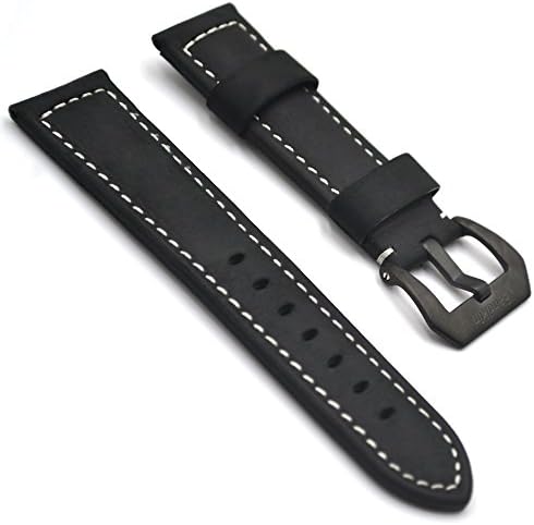 Bandkin 24mm Calf Leather Padded Vintage Watch Band with Stainless Steel Buckle for Men