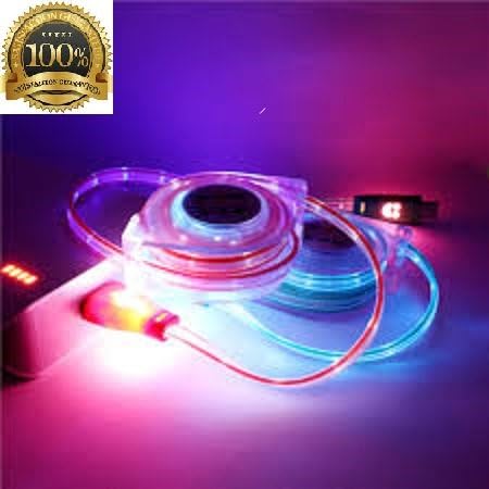 Iphone Cable Charging Led Light retractable Charger Cable white with smiley faces 5, 5s, 5c, 6, 6s, 6 , 7 ,7s,7 plus, iPad 4, Mini 2 3, iPad Air 2 3, iPod Touch 5, iPod Nano 7 , 6 month warranty
