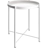 EKNITEY End Table,Folding Metal Side Table Waterproof Small Coffee Table Sofa Side Table with Removable Tray for Living Room