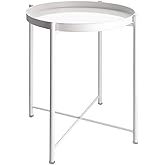 EKNITEY End Table,Folding Metal Side Table Waterproof Small Coffee Table Sofa Side Table with Removable Tray for Living Room Bedroom Balcony and Office
