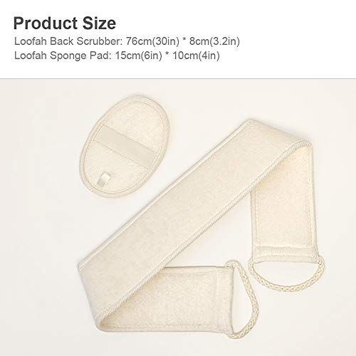 TINMARDA 2 IN 1 Exfoliating Back Scrubber & Sponge Pad for Shower, Body Brush Back Brush Bath Spa Washer Natural Loofah Scrubber for Men and Women