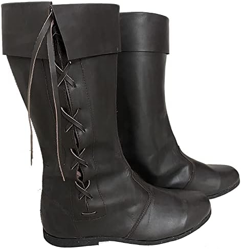 Botas De Cuero PU Estilo Vikingo Y Medieval – Calzado Renacentista Para Cosplay, LARP, Moto O Uso Diario, Disponibles En Tallas 38-48, Color Negro