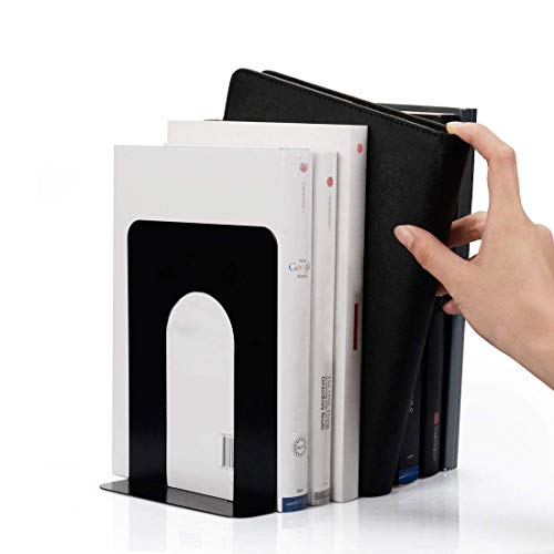 Metal Bookends, Heavy Duty Black Bookend Support, 6.5 x 5 x 5.7 Inch, Set of 4 Pairs