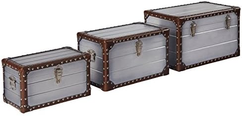 Stone Beam Mid Century Modern Storage Trunk With Leather Nailhead Trim Set Of 3 Silver Baskets Bins Amazon Com Au