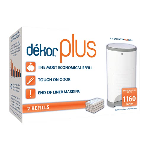Dekor Plus Diaper Pail Refills|2 Count|Most Economical Refill System|Quick & Easy to Replace|No Preset Bag Size–Use Only…