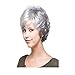 DINIFER Wig Short Gray White Wigs Natural Wavy Fluffy Curly Human Hair Grandma