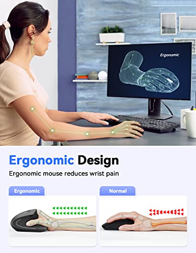 TECKNET Ergonomic Mouse, 4800 DPI Vertical Mouse with 5 Adjustable DPI Wireless Mouse with 6 Buttons 2.4G Silent Computer Mouse for Laptop,Notebook,Desktop, PC, MacBook Windows Mac Chromebook Linux
