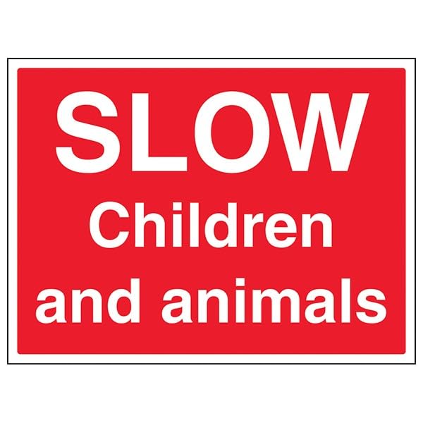 V Safety General Agricultural - Slow, Children And Animals - 400 X 300MM Safety Sign With Snap Frame