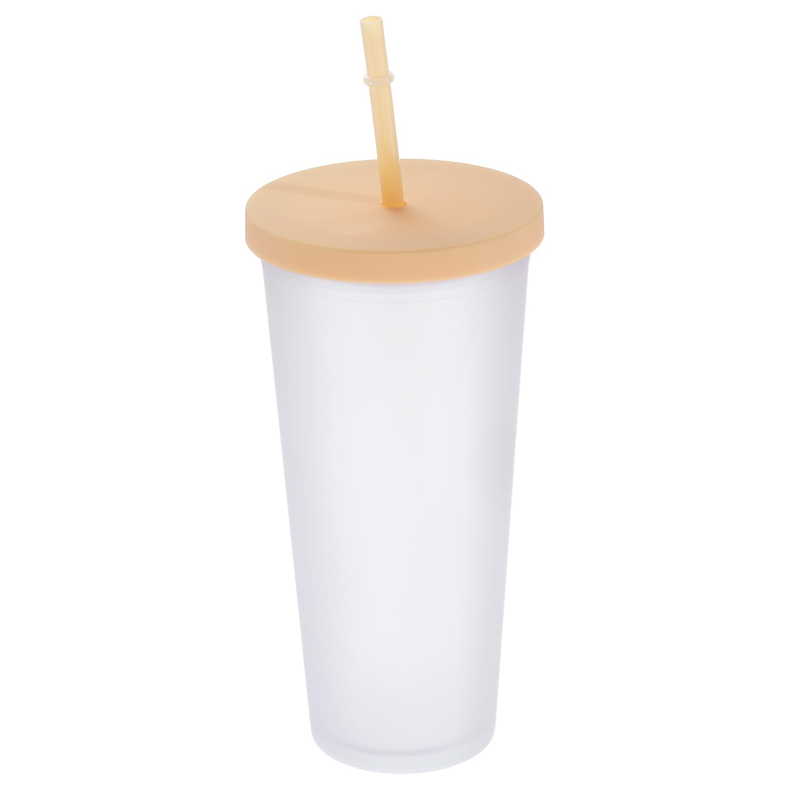 Uxcell Acrylic Tumbler with Lid and Straw, 24 Oz Insulated Double Wall Cups for Ice Coffee, Matte Travel Tumblers for Drinking (Apricot)