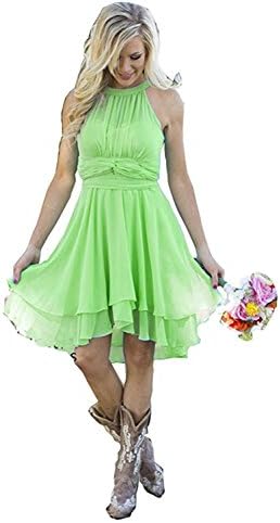 Veiai Women'Veiai Halter Country Bridesmaid Dress Short Maid of Honor Gown