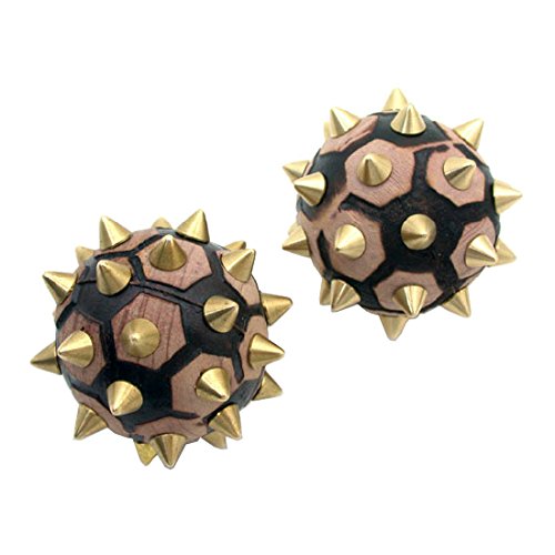 Set of 2 Handmade Juniper Wooden Hand Palm Foot Bronze Sensory Stimulation Pointed Acupressure Su Jok Spiky Massage Ball Massager