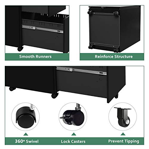 image for DEVAISE Locking File Cabinet, 2 Drawer Rolling Metal Filing Cabinet, F