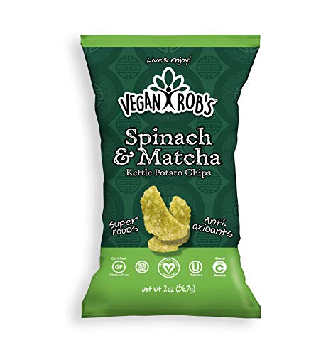 Vegan Rob's Potato Kettle Chips, Spinach & Matcha, 2.0 oz Snack Size Bags (12Count), Gluten-Free Snack, Plant Based, Vegan, Non Gmo