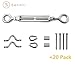 Senmit 20-Pack Cable Railing Kits, 1/8 Heavy Duty Stainless Steel Cable Railing Hardware, for Wood Posts, DIY Balustrade, with Jaw Turnbuckles Installation Guide