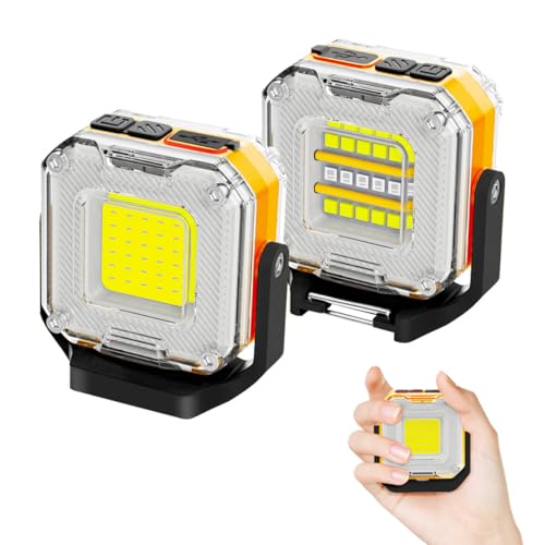 Arbeitsleuchte - Beidseitig 1200 Lm, 1500Mah Led Strahler Akku, Aufladbar Magnet Lampe, Magnetleuchte, Magnetische Baulampe, Werkstattlampe Für Werkstatt Outdoor Garage - 2Er Pack