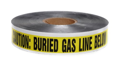 Presco D2105Y5-658 1000' Length x 2" Width, Yellow with Black Ink Detectable Underground Warning Tape, Legend "Caution Buried Gas Line Below" (Pack of 12)