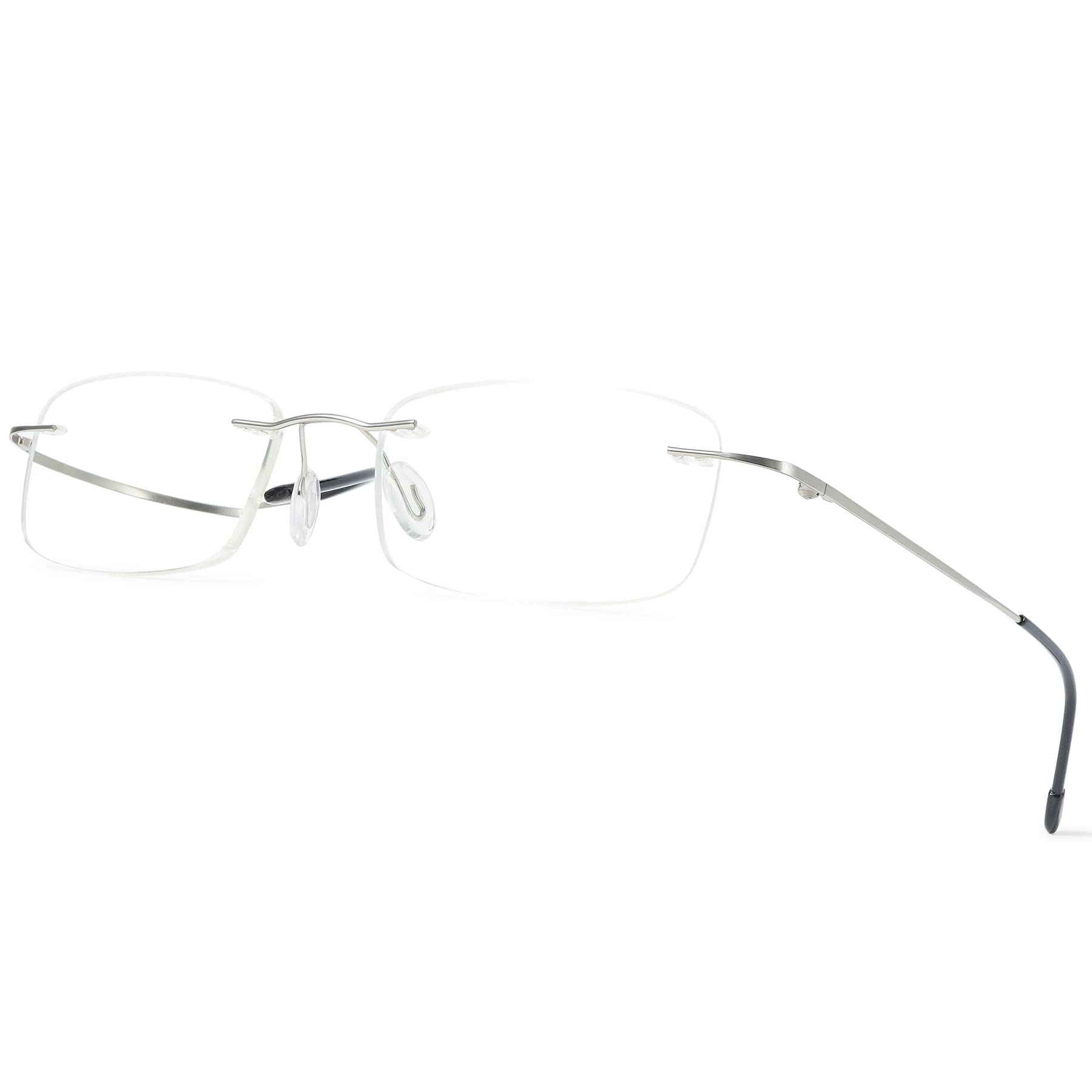 Lanomi Rimless Reading Glasses With Blue Light Blocking Ultralight Metal Men Rectangular Reader Aid Anti-Blue Light Eyeglasses 1.0 1.5 2.0 2.5 3.0 3.5 4.0 Silver 1.5