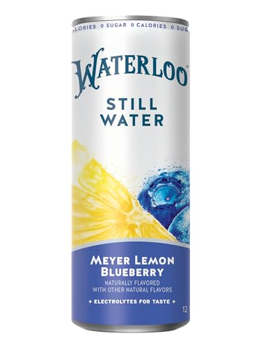 WATERLOO STILL WATER, MEYER LEMON BLUEBERRY NATURALLY FLAVORED PURIFIED WATER | 12 FL OZ CANS (PACK OF 12) – ZERO CALORIES AND ZERO SUGAR OR SWEETENERS