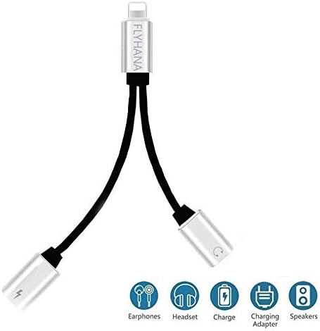 Headphone Adapter, FLYHANA 2-in-1 Mobile Audio Adapter Headphone Jack Connector Earphone Charger Cable Dual Ports Splitter Compatible with Phone 7/7 plus 8/8 plus/X (Support Music+Charge+Phone Call)